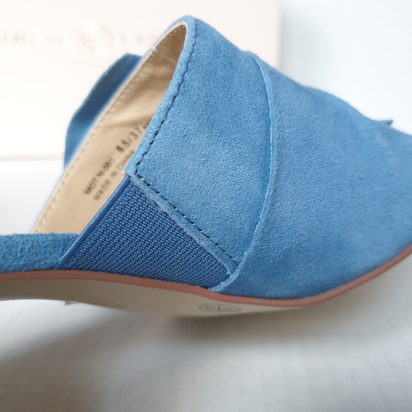 Chinese Laundry Marlowe Blue Kid Suede Block Heeled Slip-On Mule Slides Sz 6.5 - Picture 9 of 16